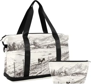 xigua Gym Bag Farm with Cattle Travel Duffel Bag - Sports Gym Bag with Dry Wet Pocket Cosmetic bag & Shoes Compartment for Women and Men