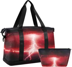 xigua Gym Bag Red Lightning Travel Duffel Bag - Sports Gym Bag with Dry Wet Pocket Cosmetic bag & Shoes Compartment for Women and Men
