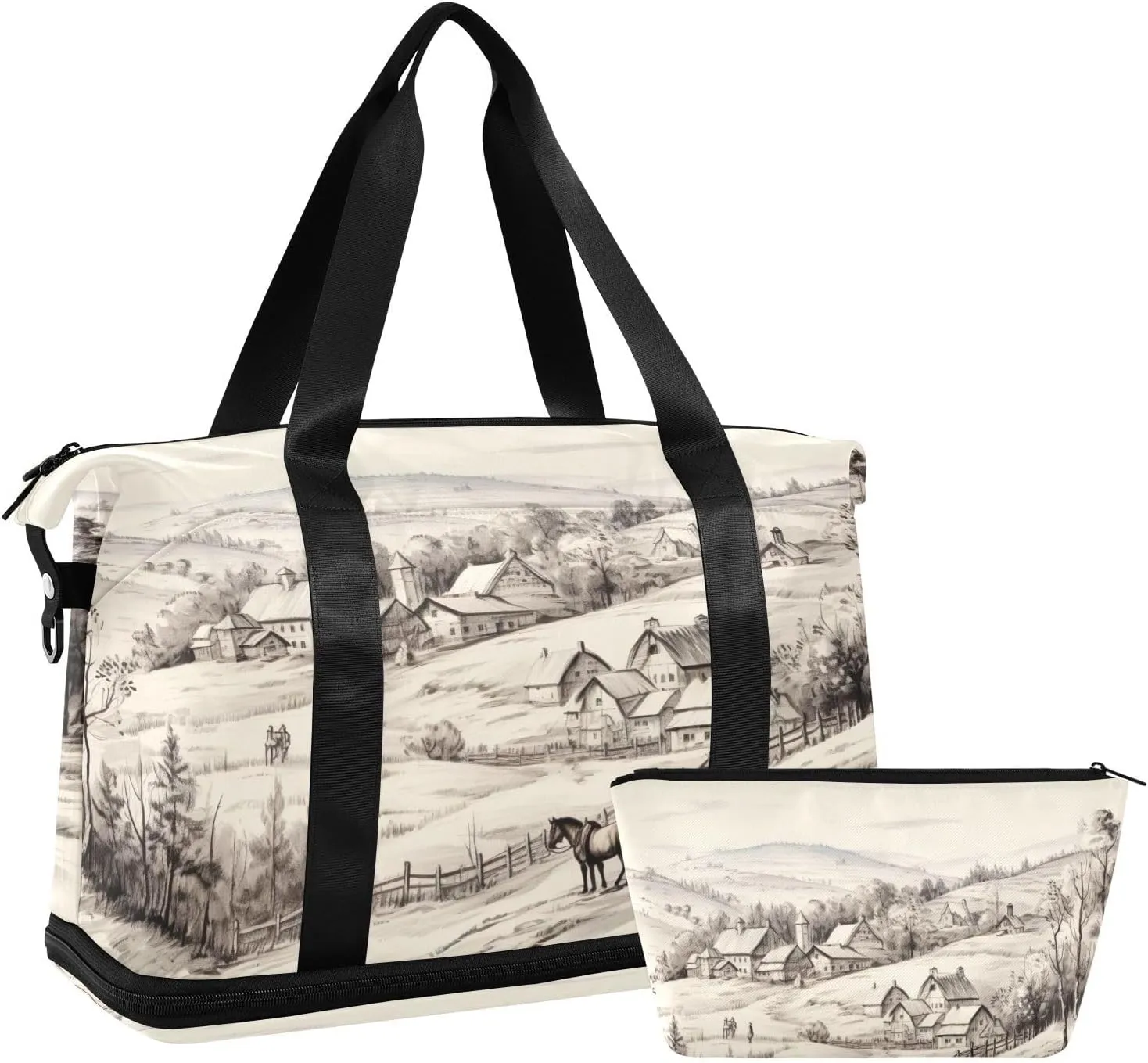 xigua Gym Bag Village on The Hills Travel Duffel Bag - Sports Gym Bag with Dry Wet Pocket Cosmetic bag & Shoes Compartment for Women and Men