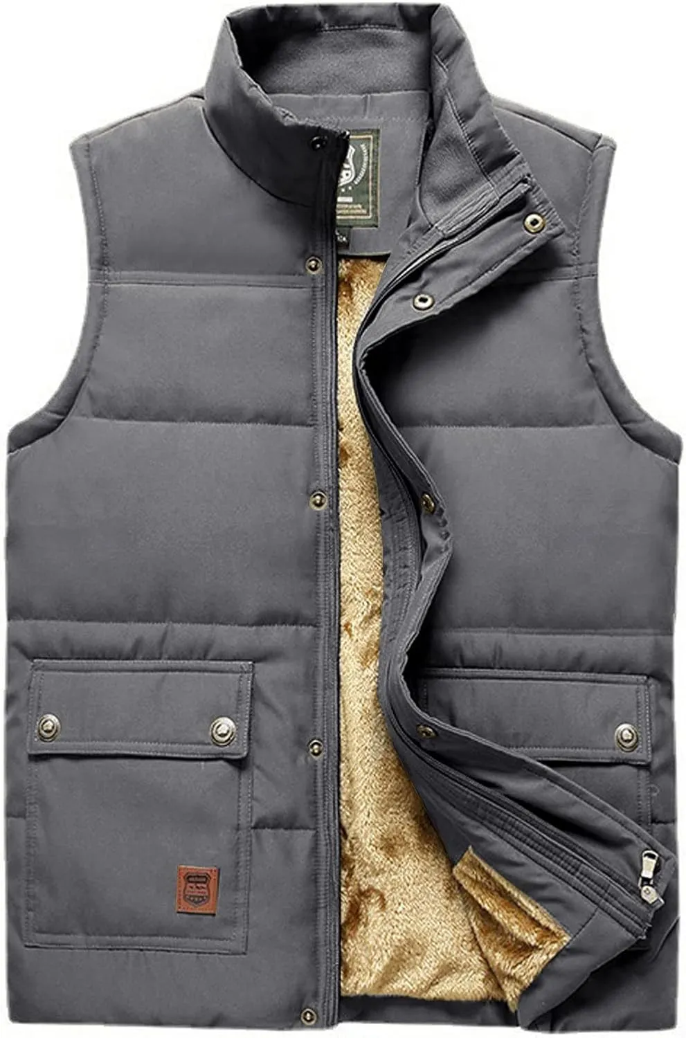 XinYangNi Men's Winter Warm Outdoor Padded Puffer Vest Thick Fleece Lined Sleeveless Jacket