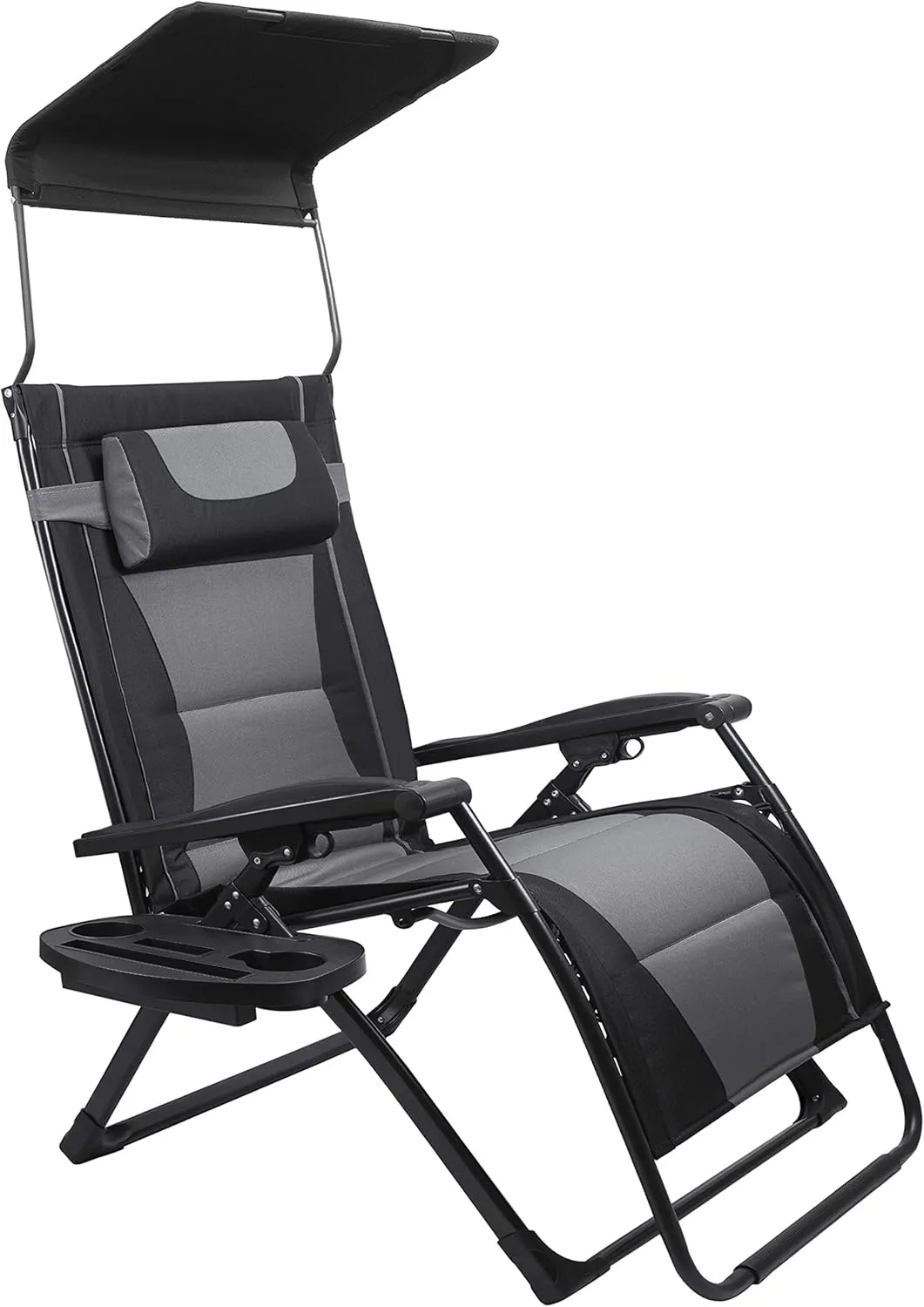 XXL Oversize Recliner Folding Chair for Camping Patio Outdoors Zero Gravity Extra Wide Reclining Padded Seats with Sunshade and Cup Holder Tray [Heavy Duty]
