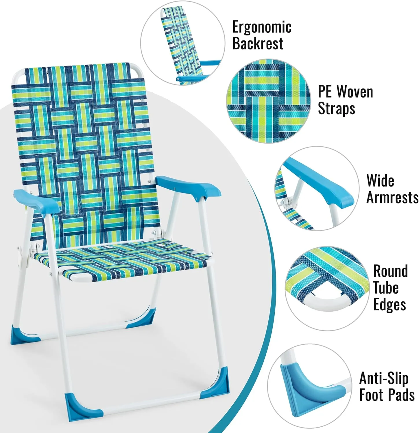 Yaheetech Patio Webbed Lawn Chairs, Outdoor Nylon Fabric Portable Camping Chair Folding Dining Chairs for Beach Yard Garden