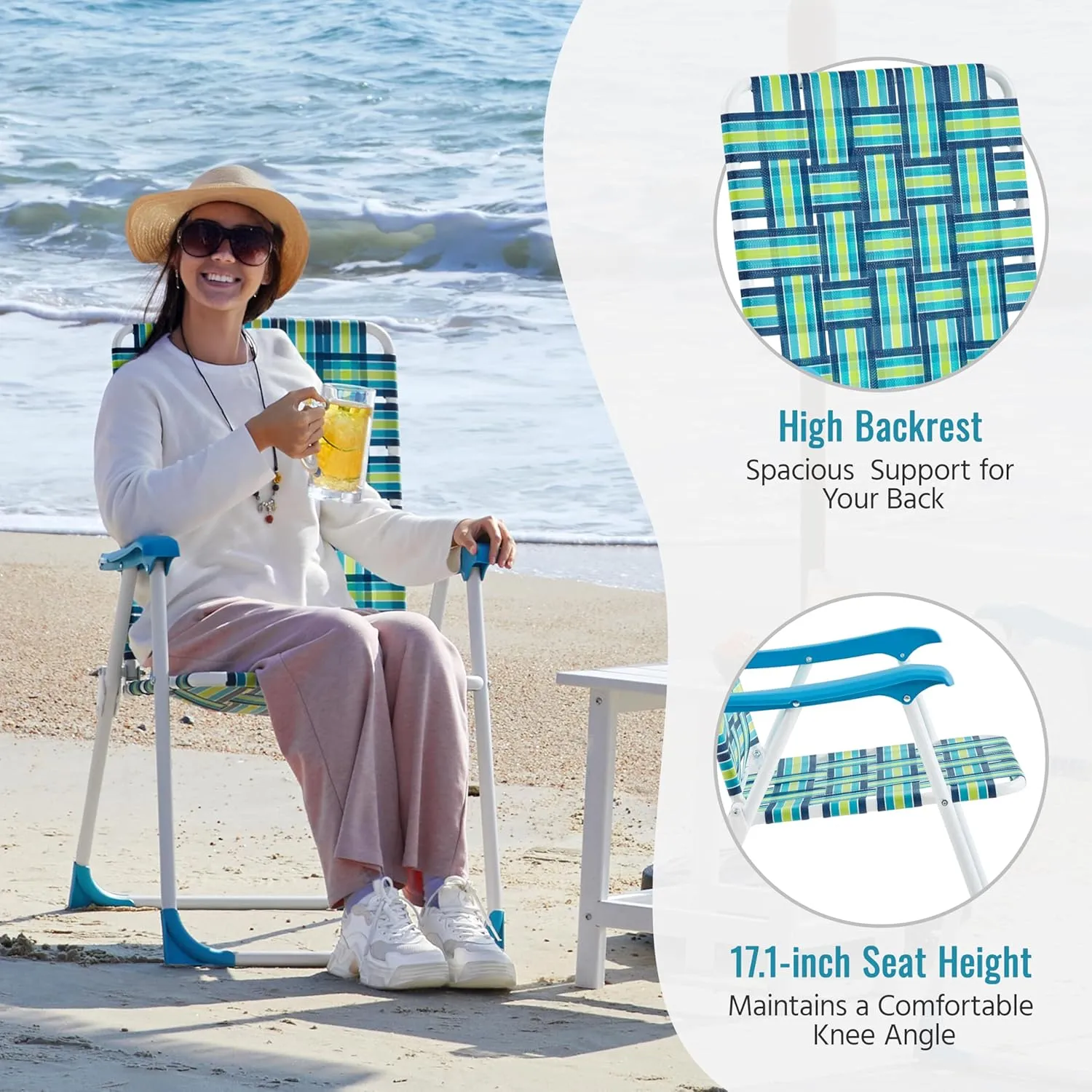 Yaheetech Patio Webbed Lawn Chairs, Outdoor Nylon Fabric Portable Camping Chair Folding Dining Chairs for Beach Yard Garden