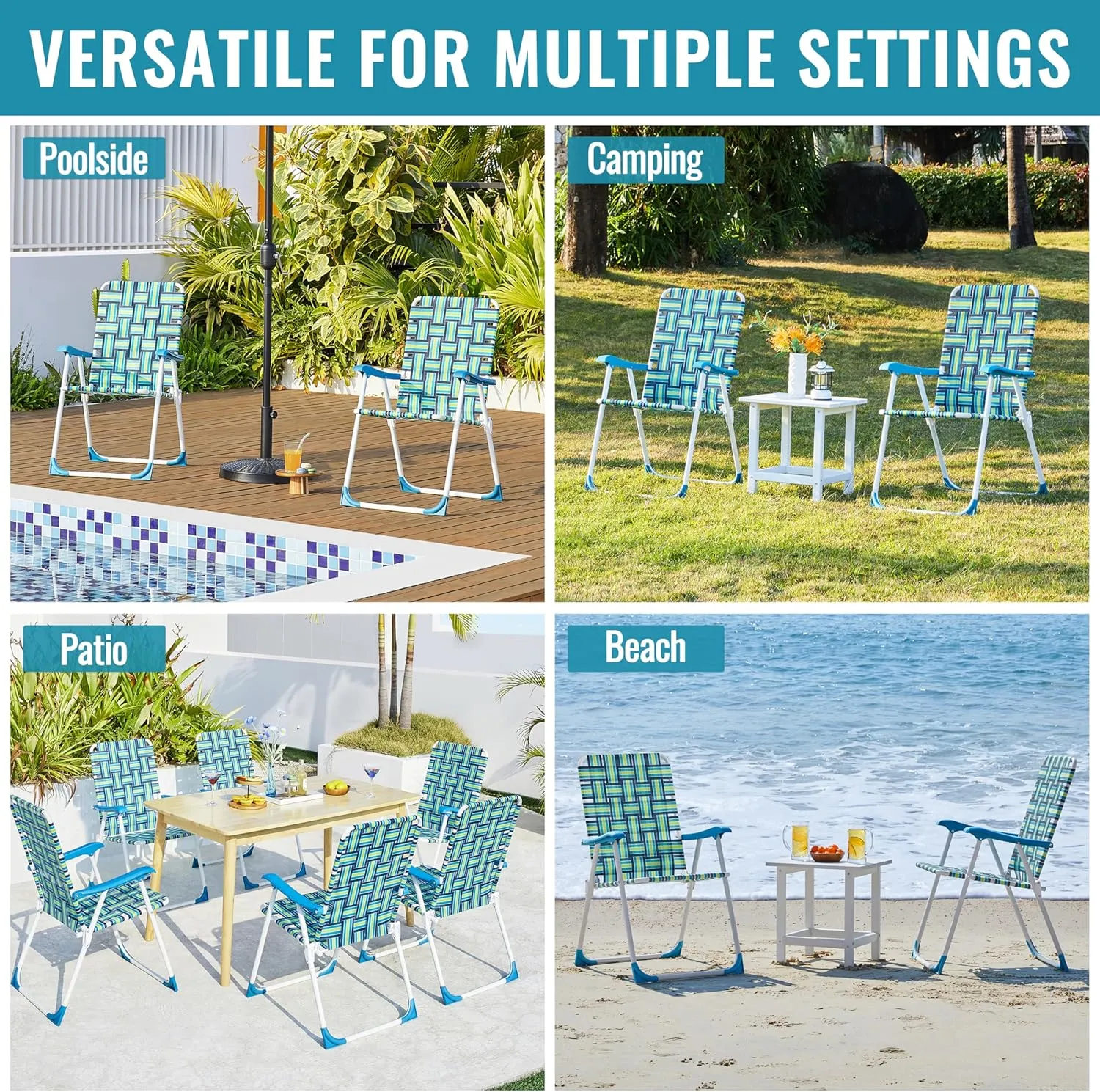 Yaheetech Patio Webbed Lawn Chairs, Outdoor Nylon Fabric Portable Camping Chair Folding Dining Chairs for Beach Yard Garden