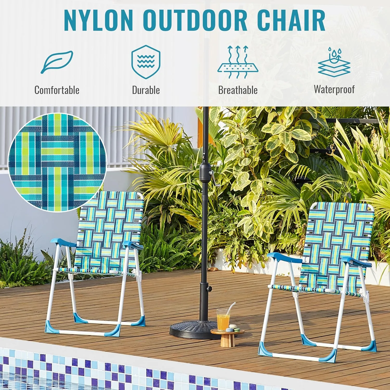 Yaheetech Patio Webbed Lawn Chairs, Outdoor Nylon Fabric Portable Camping Chair Folding Dining Chairs for Beach Yard Garden