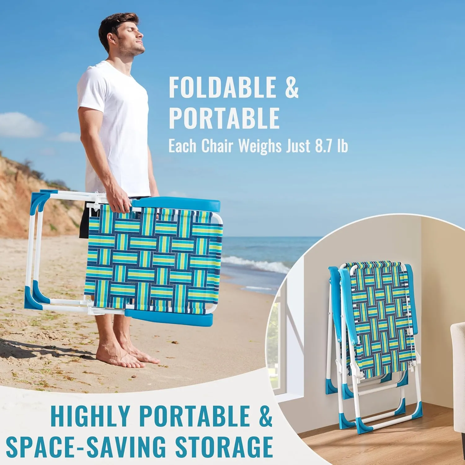 Yaheetech Patio Webbed Lawn Chairs, Outdoor Nylon Fabric Portable Camping Chair Folding Dining Chairs for Beach Yard Garden