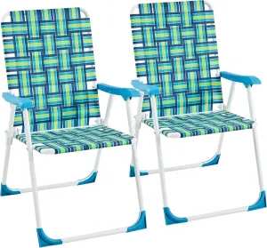 Yaheetech Patio Webbed Lawn Chairs, Outdoor Nylon Fabric Portable Camping Chair Folding Dining Chairs for Beach Yard Garden