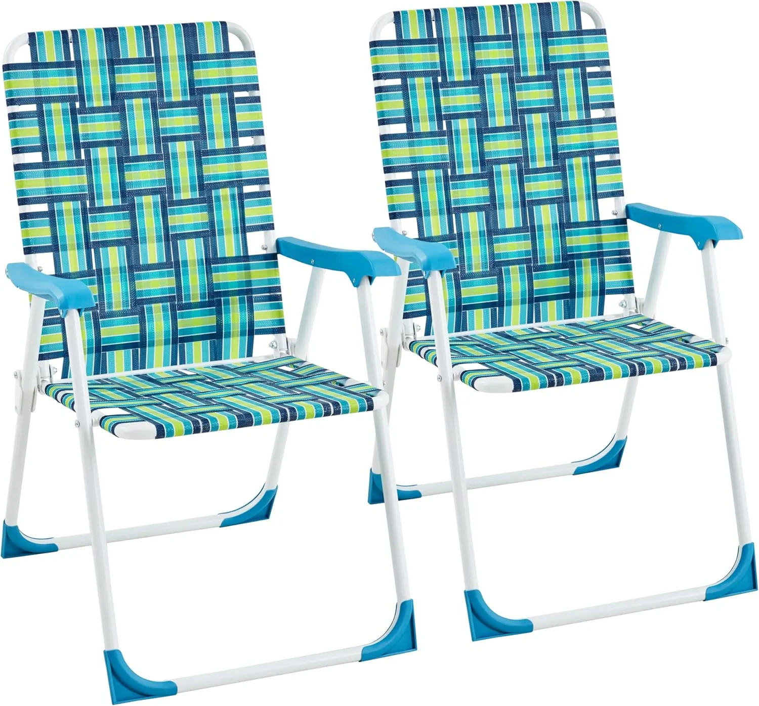 Yaheetech Patio Webbed Lawn Chairs, Outdoor Nylon Fabric Portable Camping Chair Folding Dining Chairs for Beach Yard Garden