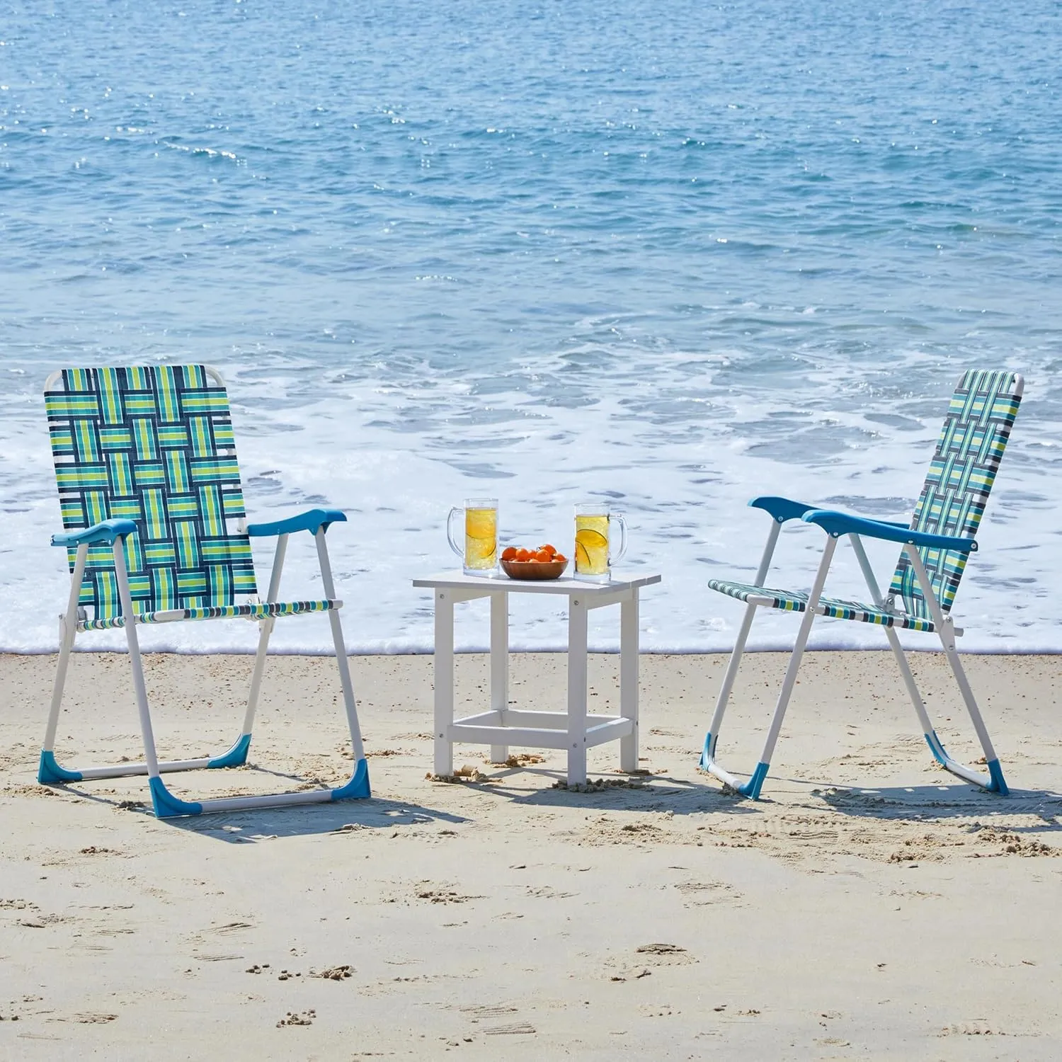 Yaheetech Set of 2 Outdoor Beach Camping Chair, Folding Lawn Chair with Armrests for Adults Portable Robust Iron Frame Chairs for Patio, Backyard, Poolside, Green
