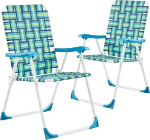 Yaheetech Set of 2 Outdoor Beach Camping Chair, Folding Lawn Chair with Armrests for Adults Portable Robust Iron Frame Chairs for Patio, Backyard, Poolside, Green