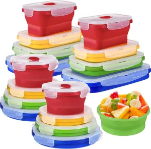 Yaomiao 16 Pack Collapsible Food Storage Containers with Lid Foldable 8 Pcs Rectangle Storage Bowl and 8 Pcs Round Silicone Food Bow for Lunch Rv Accessories Microwave Freezer Safe(Bright Colors)