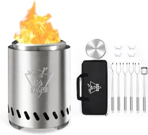 YEFU Tabletop Fire Pit 9.7 x 7.1 in Silver Low Smoke Camping Stove &YEFU Portable Fire Pit Accessories, Fueled by Pellets or Wood, with Travel Bag & 2 Mini Sticks & Fireproof Mat
