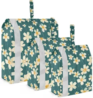 Yellow Flowers on Green Travel Storage Bag with Lanyard - Portable Lightweight Classified Storage Bag with Zipper, Dust and Waterproof Travel Packing Cube for Suitcase,3 Pieces
