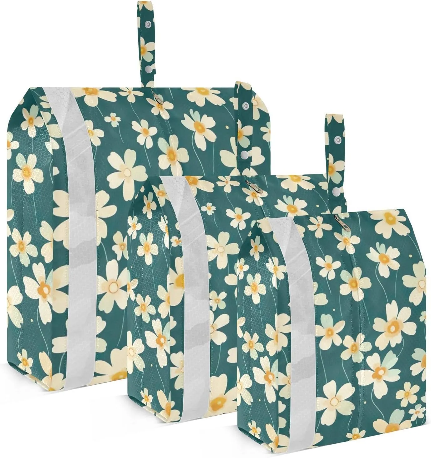 Yellow Flowers on Green Travel Storage Bag with Lanyard - Portable Lightweight Classified Storage Bag with Zipper, Dust and Waterproof Travel Packing Cube for Suitcase,3 Pieces