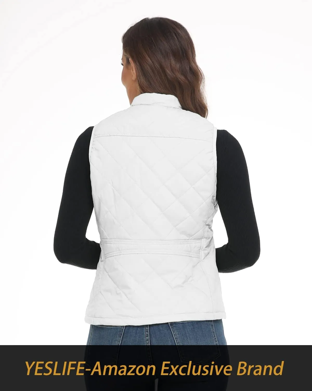 YESLIFE 2024 Women's Outwear Quilted Vest With One Inside Pocket - Stand Collar Lightweight Padded Gilet for Women