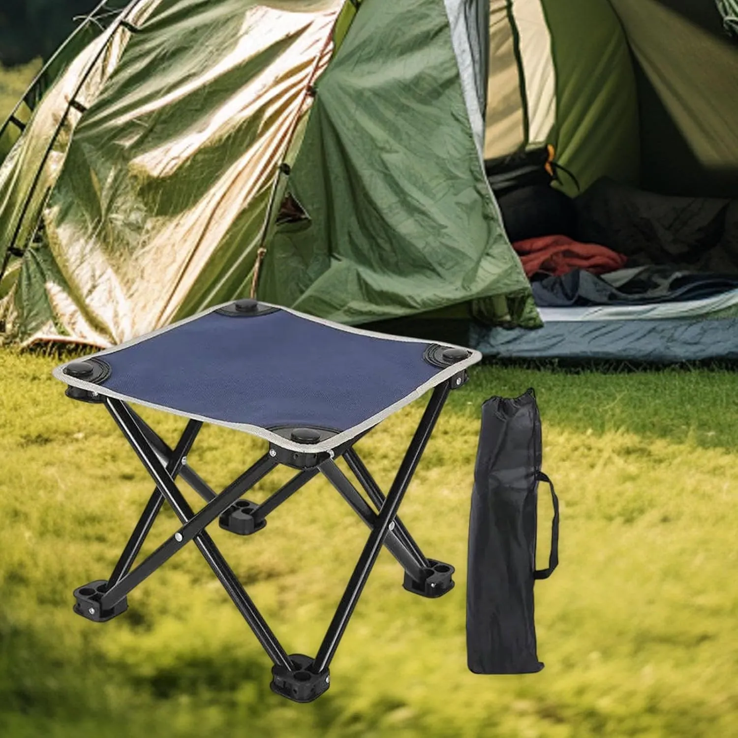 Yiju Camping Stool with Carry Bag Footrest Multifunction Lightweight Portable Foot Rest Stool for Park Garden Hiking Travel Patio, Blue