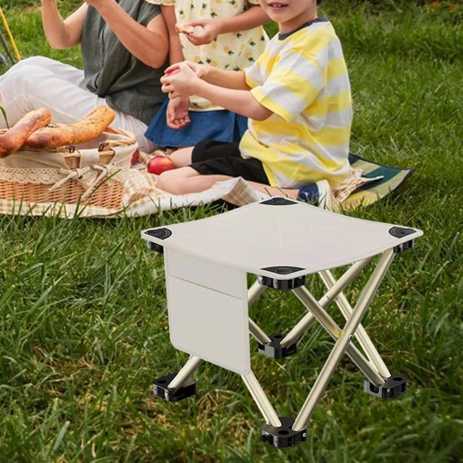 Yiju Folding Camping Stool Recliner Foot Rest Strong Load Bearing Portable Small Foldable Chair for Hiking Travel BBQ Backpacking, White, 33cmx33cmx32cm