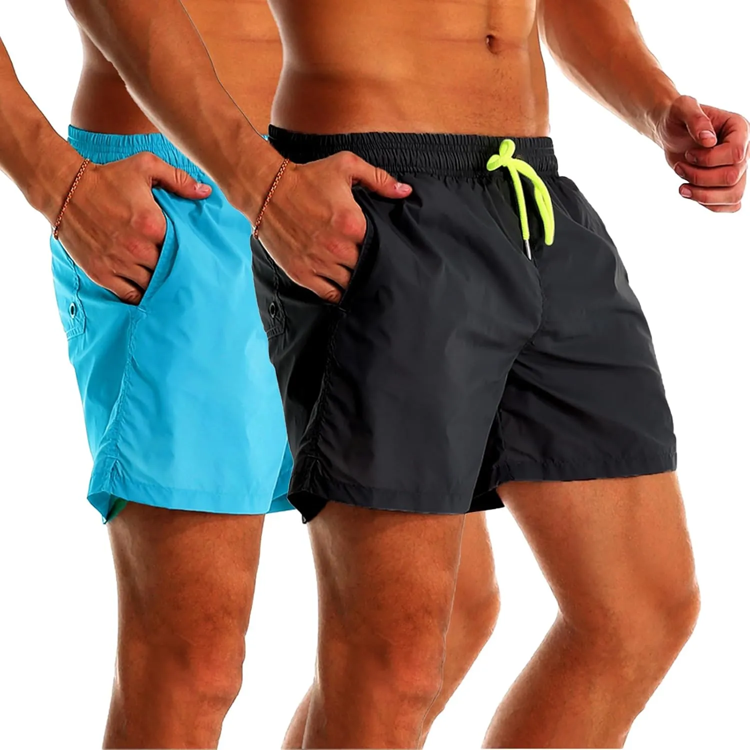 YnimioAOX 2 Pack Men's Swim Trunks Quick Dry Beach Shorts with Mesh Lining