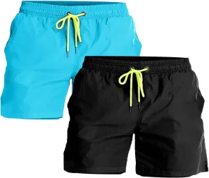 YnimioAOX 2 Pack Men's Swim Trunks Quick Dry Beach Shorts with Mesh Lining