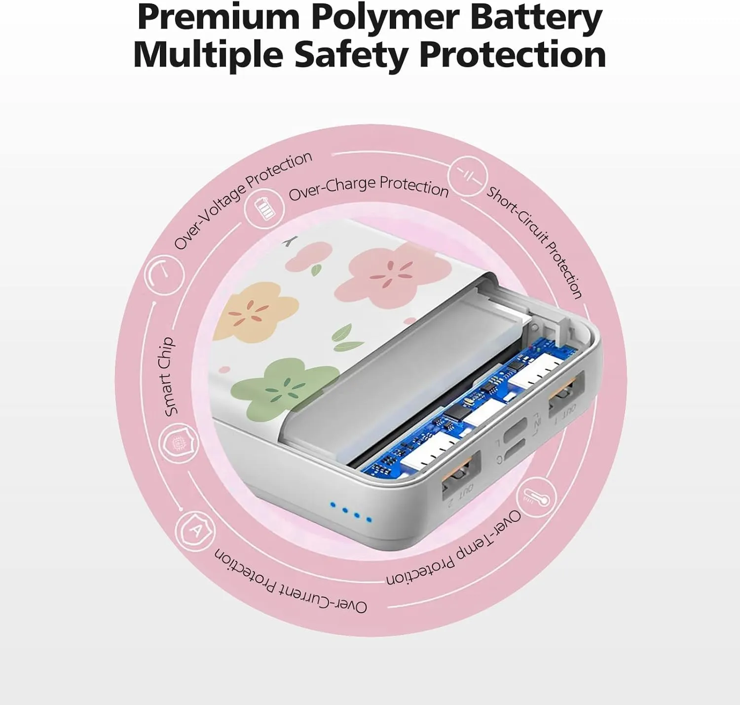 Yoobao Portable Charger 10000mAh, Cute Power Bank USB-C for Girls Travel, 2 Outputs & 2 Inputs (5V/2.1A), Mini Phone Battery Pack for iPhone 14/13/12/11/X, Android, iPad, Samsung, Google (Flower)