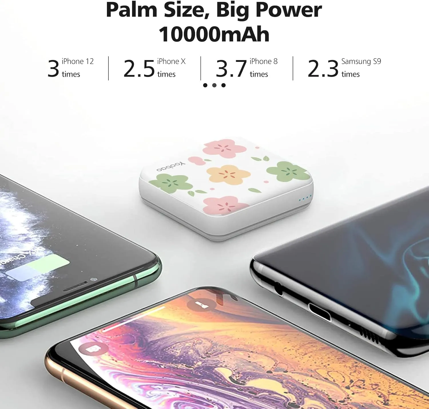 Yoobao Portable Charger 10000mAh, Cute Power Bank USB-C for Girls Travel, 2 Outputs & 2 Inputs (5V/2.1A), Mini Phone Battery Pack for iPhone 14/13/12/11/X, Android, iPad, Samsung, Google (Flower)