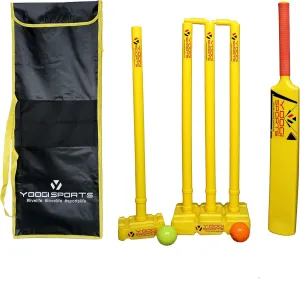 YOOGI All in ONE Plastic Stump Set - BAT, Stumps, Base, BAILS, Balls and Carry Bag - Junior and Senior