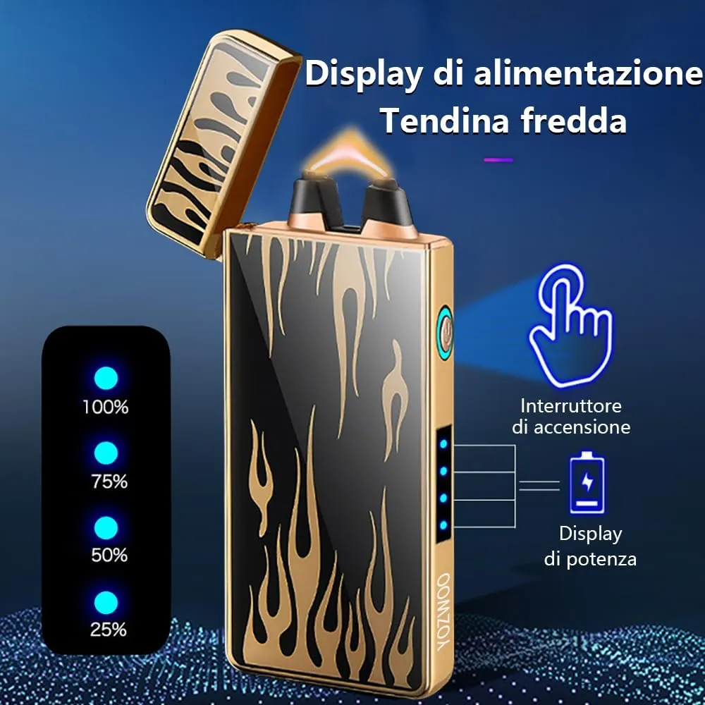 YOZWOO Electric Arc Plasma Lighter - Rechargeable Type-C, Windproof with LED Power Display for Candles, Fireworks, BBQ