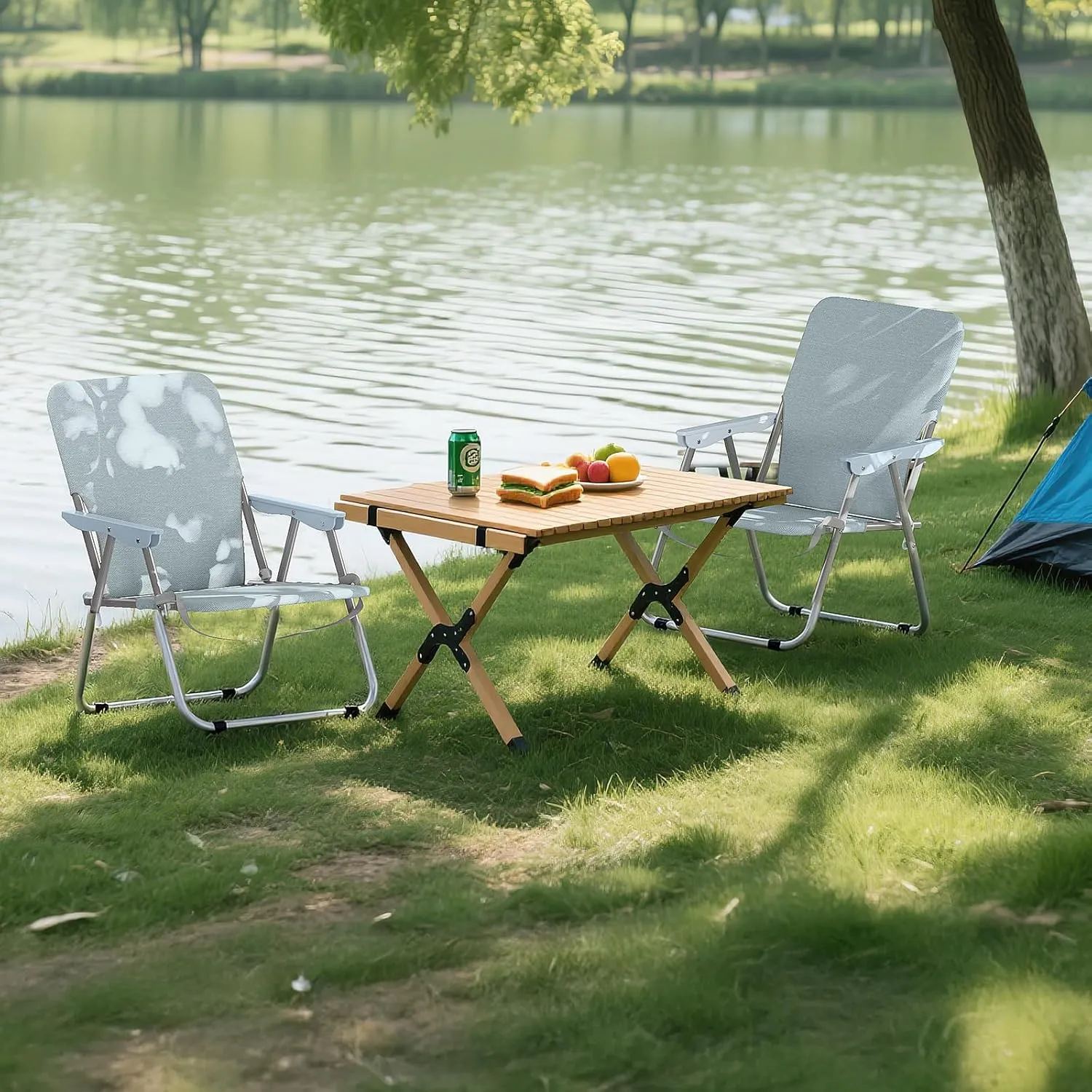 YSSOA Folding Beach Adults, Portable Heavy-Duty Lawn Chairs Made of High Strength 600D Oxford Fabric and Steel Frame for Outdoors, Camping, Picnic, BBQ, 1-Pack, Grey