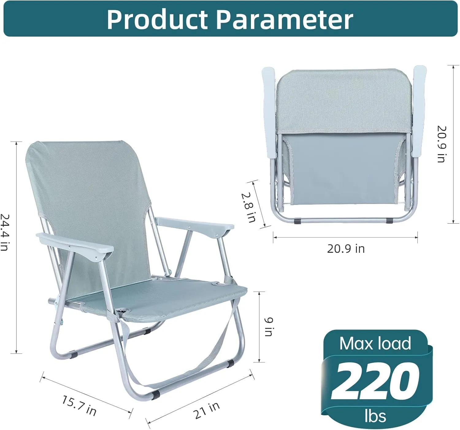 YSSOA Folding Beach Adults, Portable Heavy-Duty Lawn Chairs Made of High Strength 600D Oxford Fabric and Steel Frame for Outdoors, Camping, Picnic, BBQ, 1-Pack, Grey