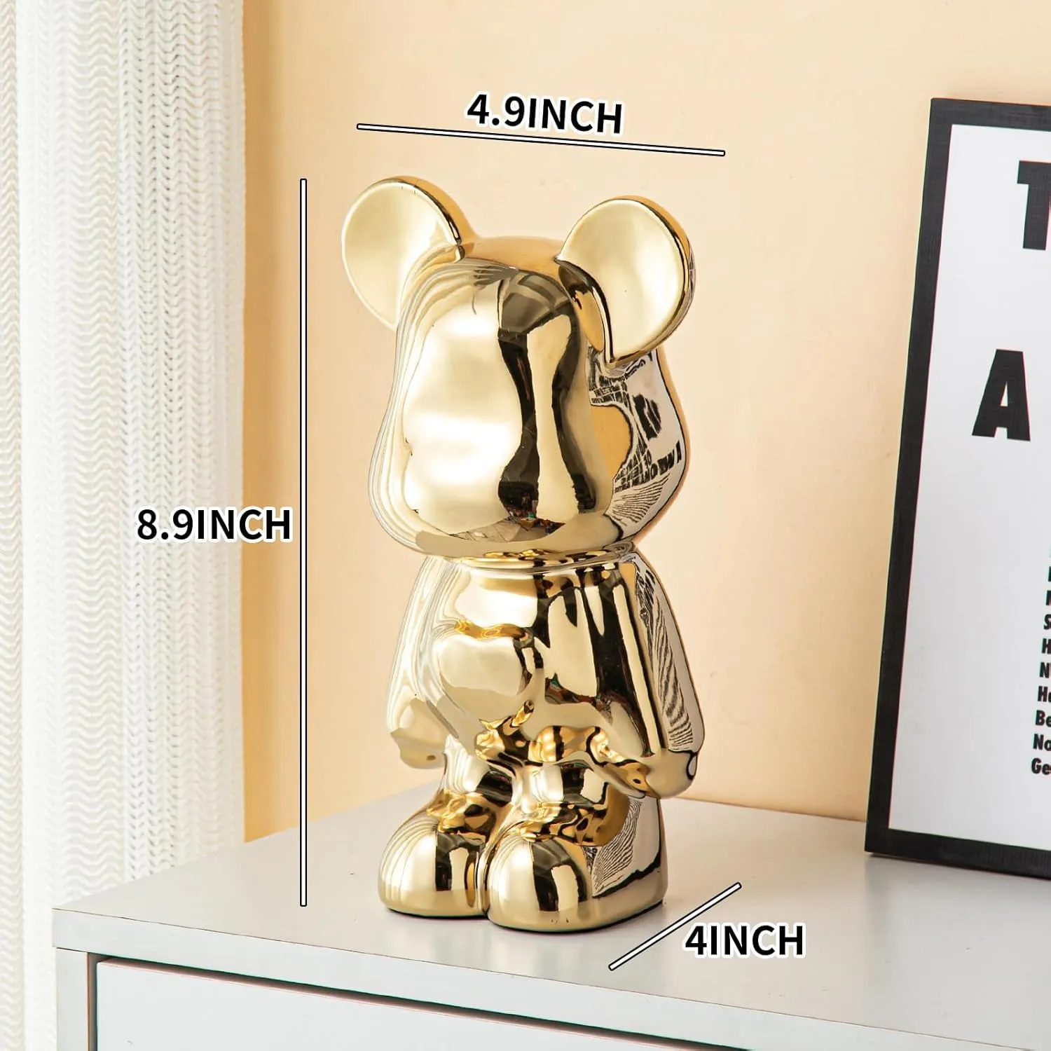 Yundu Ceramic Piggy Bank for Kids and Adults - Coin Bank for Girls and Boys - Gold Love Bear Decoration - Modern Décor, Hypebeast Room Décor - Gifts for Birthdays