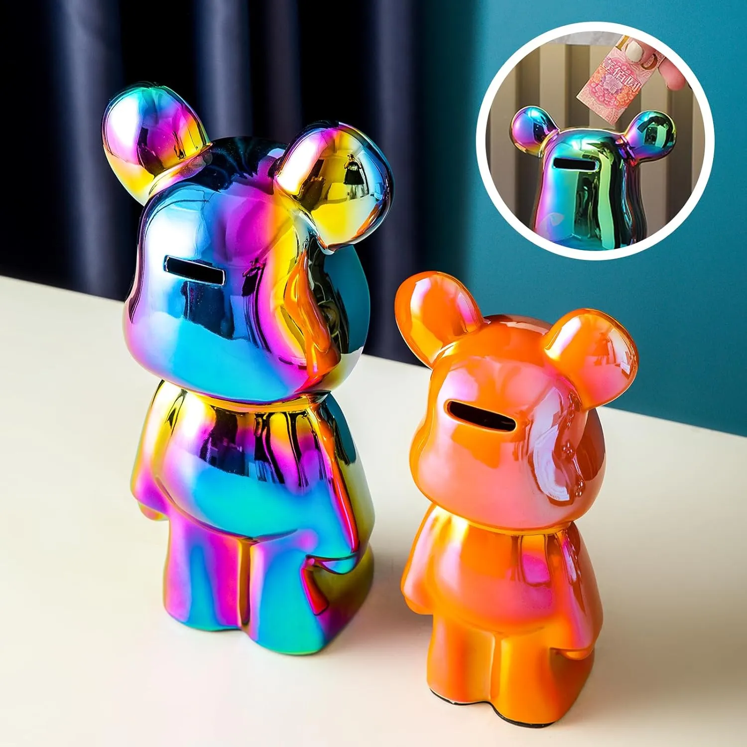 Yundu Ceramic Piggy Bank for Kids and Adults - Coin Bank for Girls and Boys - Gold Love Bear Decoration - Modern Décor, Hypebeast Room Décor - Gifts for Birthdays