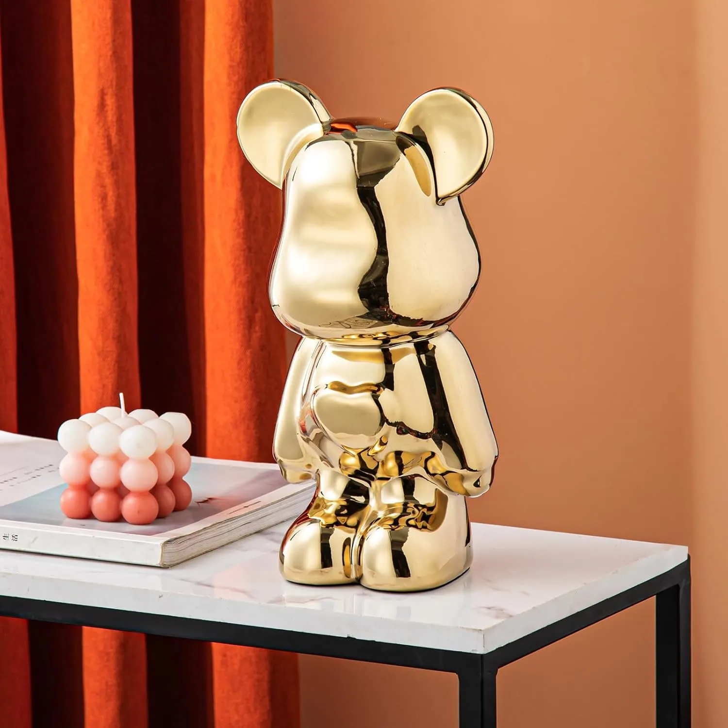 Yundu Ceramic Piggy Bank for Kids and Adults - Coin Bank for Girls and Boys - Gold Love Bear Decoration - Modern Décor, Hypebeast Room Décor - Gifts for Birthdays