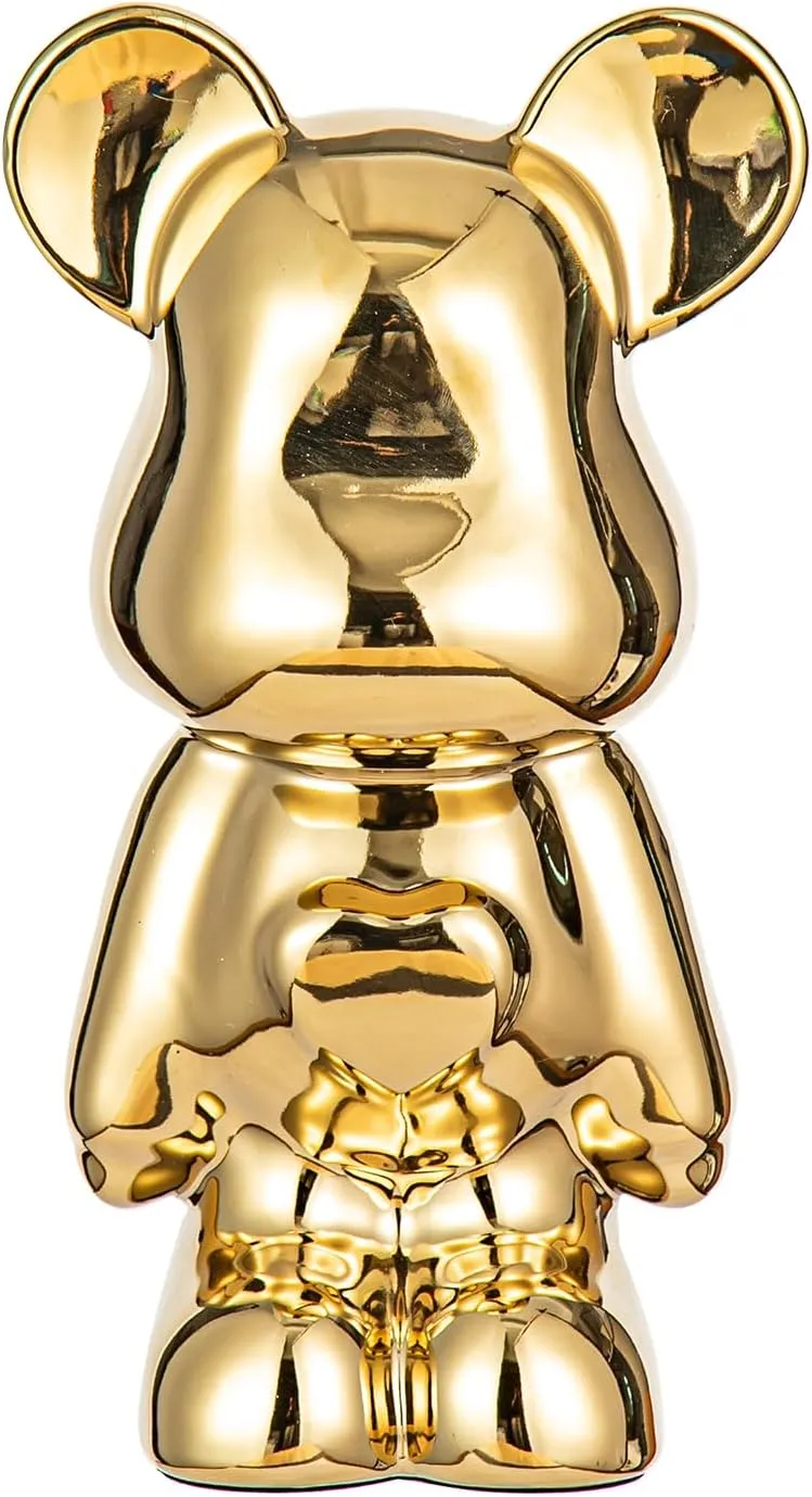 Yundu Ceramic Piggy Bank for Kids and Adults - Coin Bank for Girls and Boys - Gold Love Bear Decoration - Modern Décor, Hypebeast Room Décor - Gifts for Birthdays