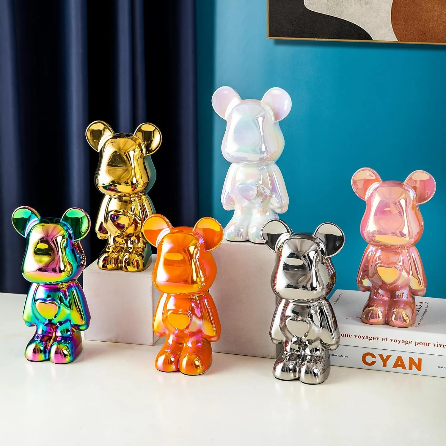 Yundu Ceramic Piggy Bank for Kids and Adults - Coin Bank for Girls and Boys - Gold Love Bear Decoration - Modern Décor, Hypebeast Room Décor - Gifts for Birthdays