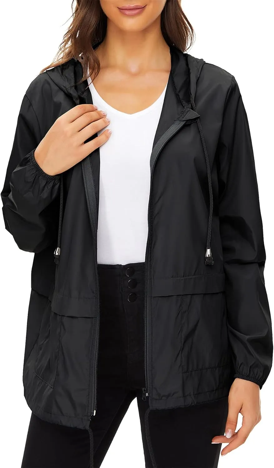 Zando Packable Rain Jacket Women Lightweight Raincoat Hood Women's Raincoats with Pocket Out Windbreaker Jacket Waterproof
