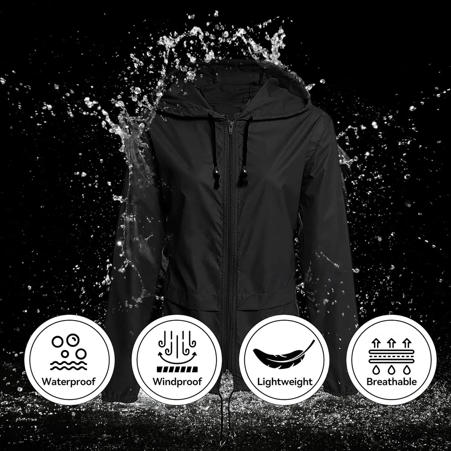 Zando Packable Rain Jacket Women Lightweight Raincoat Hood Women's Raincoats with Pocket Out Windbreaker Jacket Waterproof