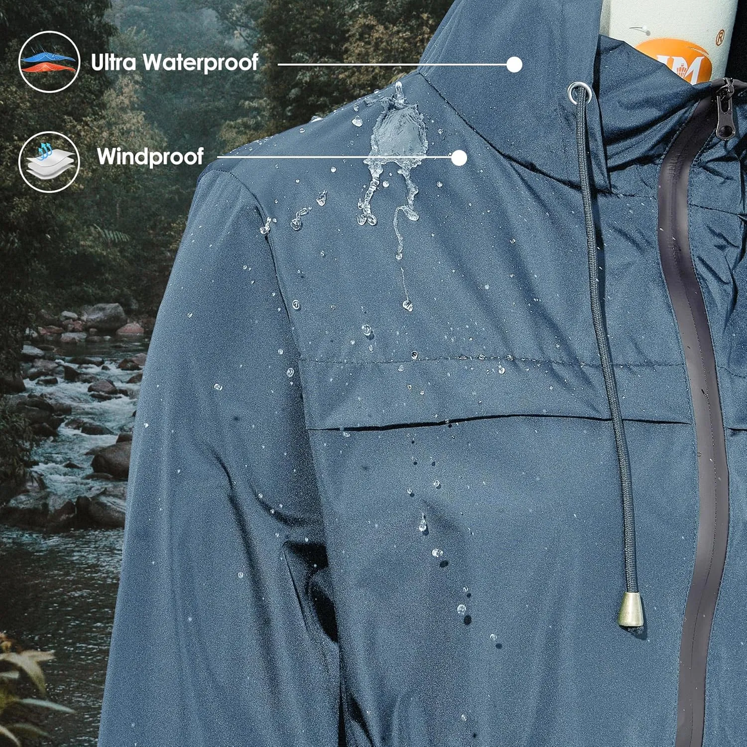 Zando Packable Rain Jacket Women Waterproof Long Rain Coat Lightweight with Hood Windbreaker Jackets Outdoor Trench Coat
