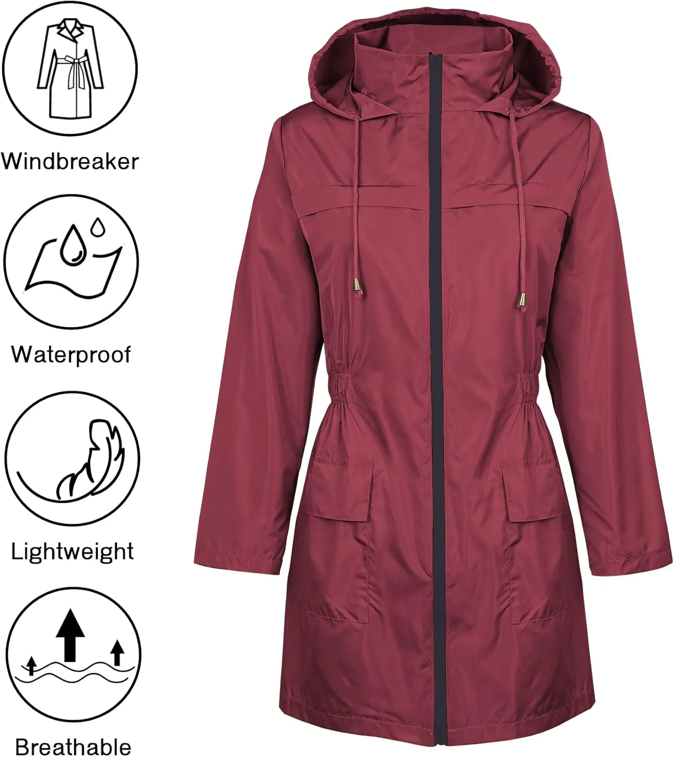 Zando Womens Rain Jackets for Women Waterproof Rain Coats for Women Active Packable Raincoat Windbreaker Jacket with Hood