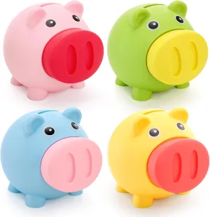 ZEAYEA 4 Pack Mini Piggy Bank, Cute Plastic Pig Money Bank, Unbreakable Saving Money Box Coin Bank for Boys Girls Adults, Practical Gift for Birthday, Christmas, New Year