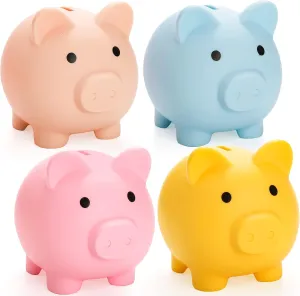 ZEAYEA 4 Pieces Cute Plastic Pig Money Bank, Unbreakable Saving Money Box Coin Bank for Boys Girls Adults, Plastic Piggy Bank Practical Gifts for Birthday, Christmas, New Year