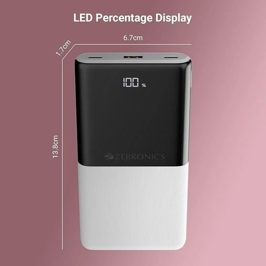 ZEBRONICS EnergiPod 10R1 10000 mAh Power Bank (White)