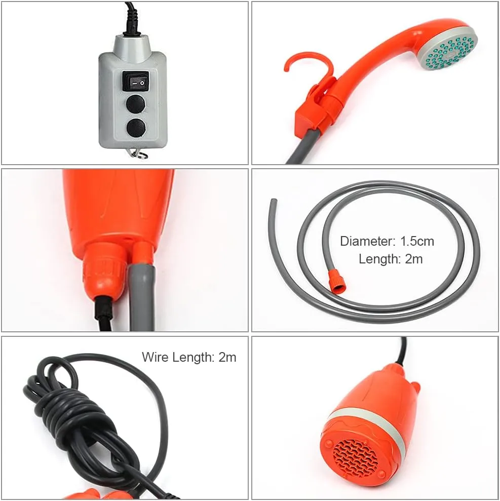 Zerone Electric Portable Shower for Camping, USB Rechargeable Camping Shower for Car Washing Pet Cleaning Traveling, 2m Rubber Water Pipe (Shower with Collapsible Bucket)