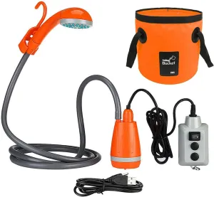 Zerone Electric Portable Shower for Camping, USB Rechargeable Camping Shower for Car Washing Pet Cleaning Traveling, 2m Rubber Water Pipe (Shower with Collapsible Bucket)