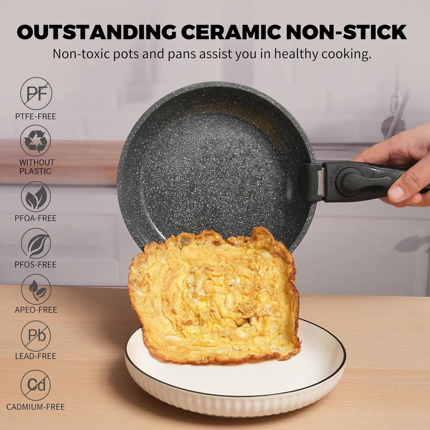 ZHANG XIAO QUAN SINCE 1628 Pots and Pans Set Non Stick, Black Pots and Pans Set, 6PCS Aluminium Oven Safe Cookware Set, PTFE/PFAS/PFOA Free Cookware, Non Stick Pots and Pan Set Detachable Handle