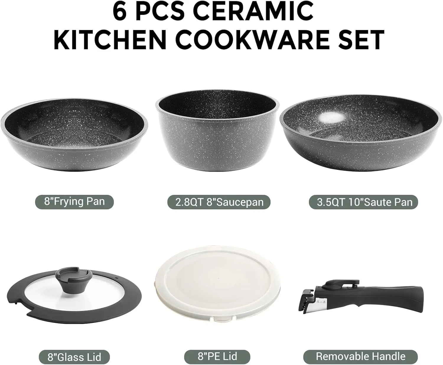 ZHANG XIAO QUAN SINCE 1628 Pots and Pans Set Non Stick, Black Pots and Pans Set, 6PCS Aluminium Oven Safe Cookware Set, PTFE/PFAS/PFOA Free Cookware, Non Stick Pots and Pan Set Detachable Handle