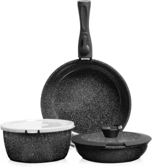 ZHANG XIAO QUAN SINCE 1628 Pots and Pans Set Non Stick, Black Pots and Pans Set, 6PCS Aluminium Oven Safe Cookware Set, PTFE/PFAS/PFOA Free Cookware, Non Stick Pots and Pan Set Detachable Handle