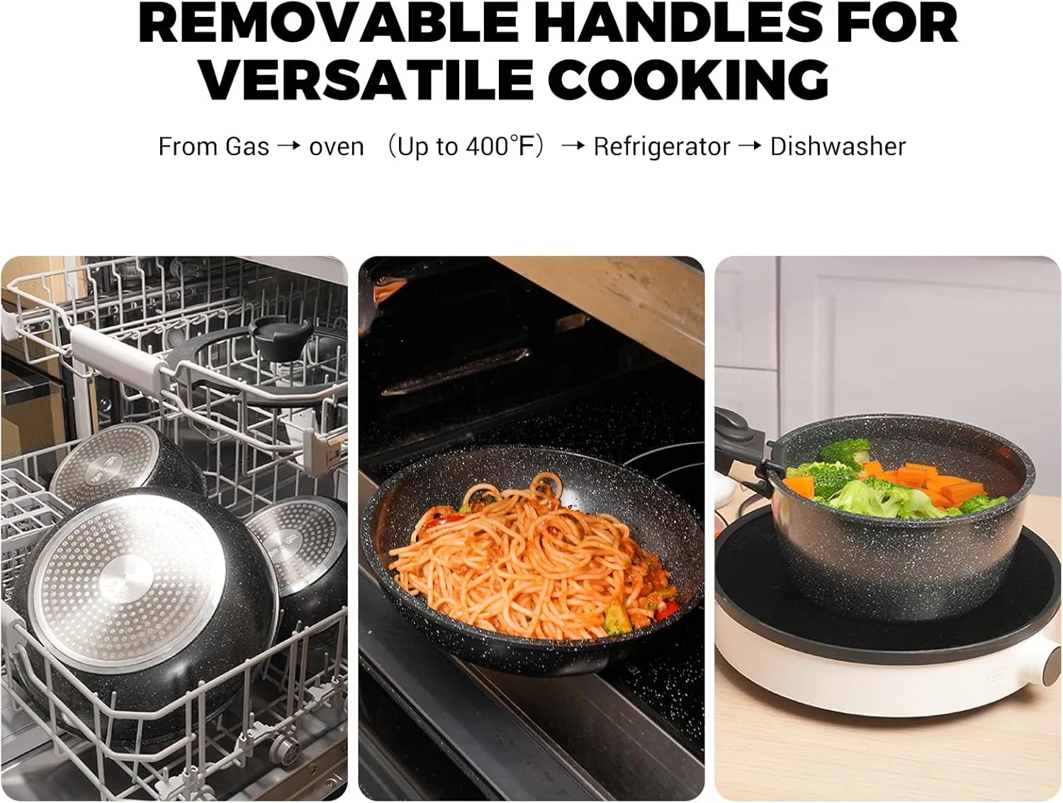 ZHANG XIAO QUAN SINCE 1628 Pots and Pans Set Non Stick, Black Pots and Pans Set, 6PCS Aluminium Oven Safe Cookware Set, PTFE/PFAS/PFOA Free Cookware, Non Stick Pots and Pan Set Detachable Handle