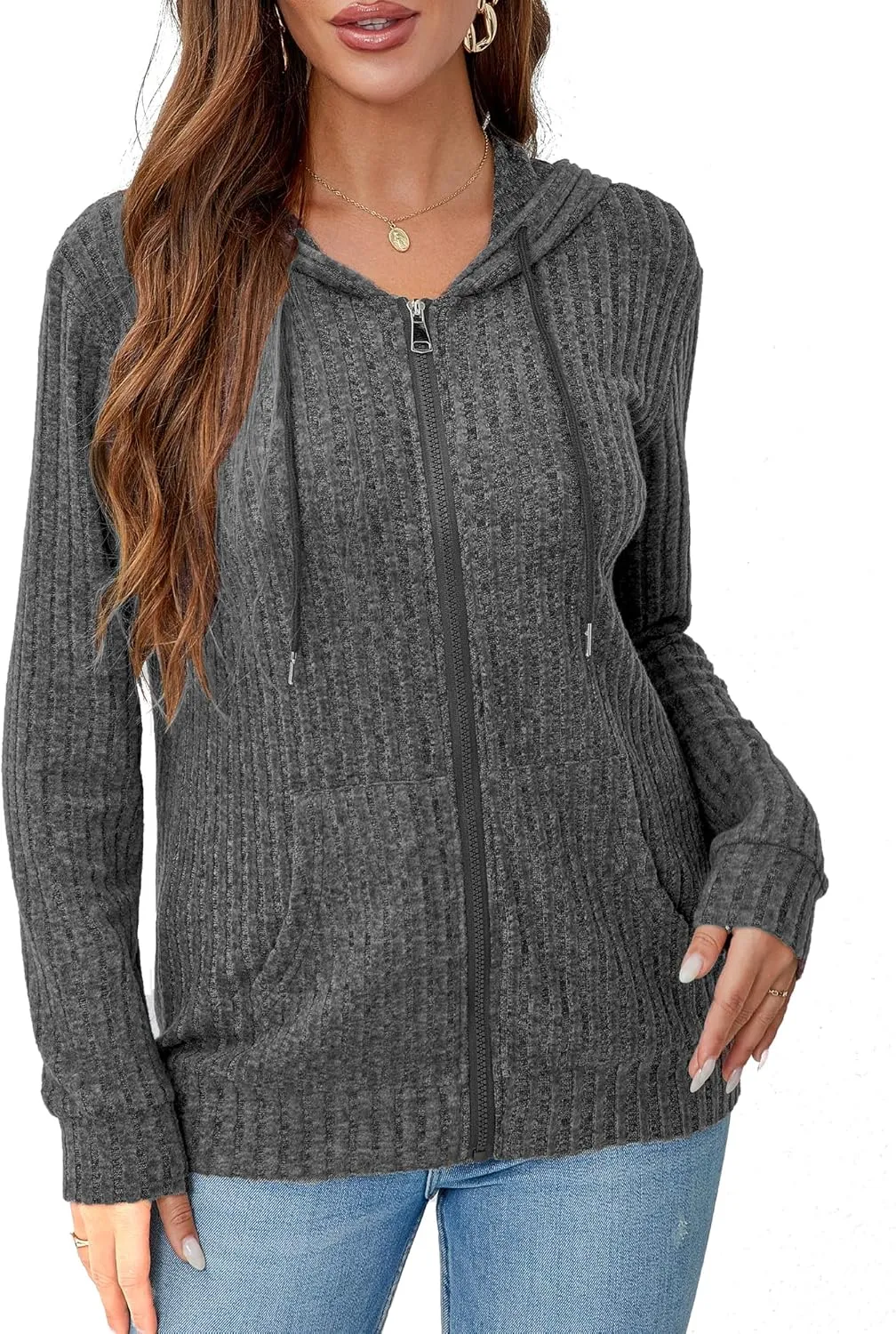Zipper Hoodie Women's Sweatshirt Jacket Long Sleeve Jacket Lightweight Sweatshirt Women's Zipper Hooded Sweatshirt