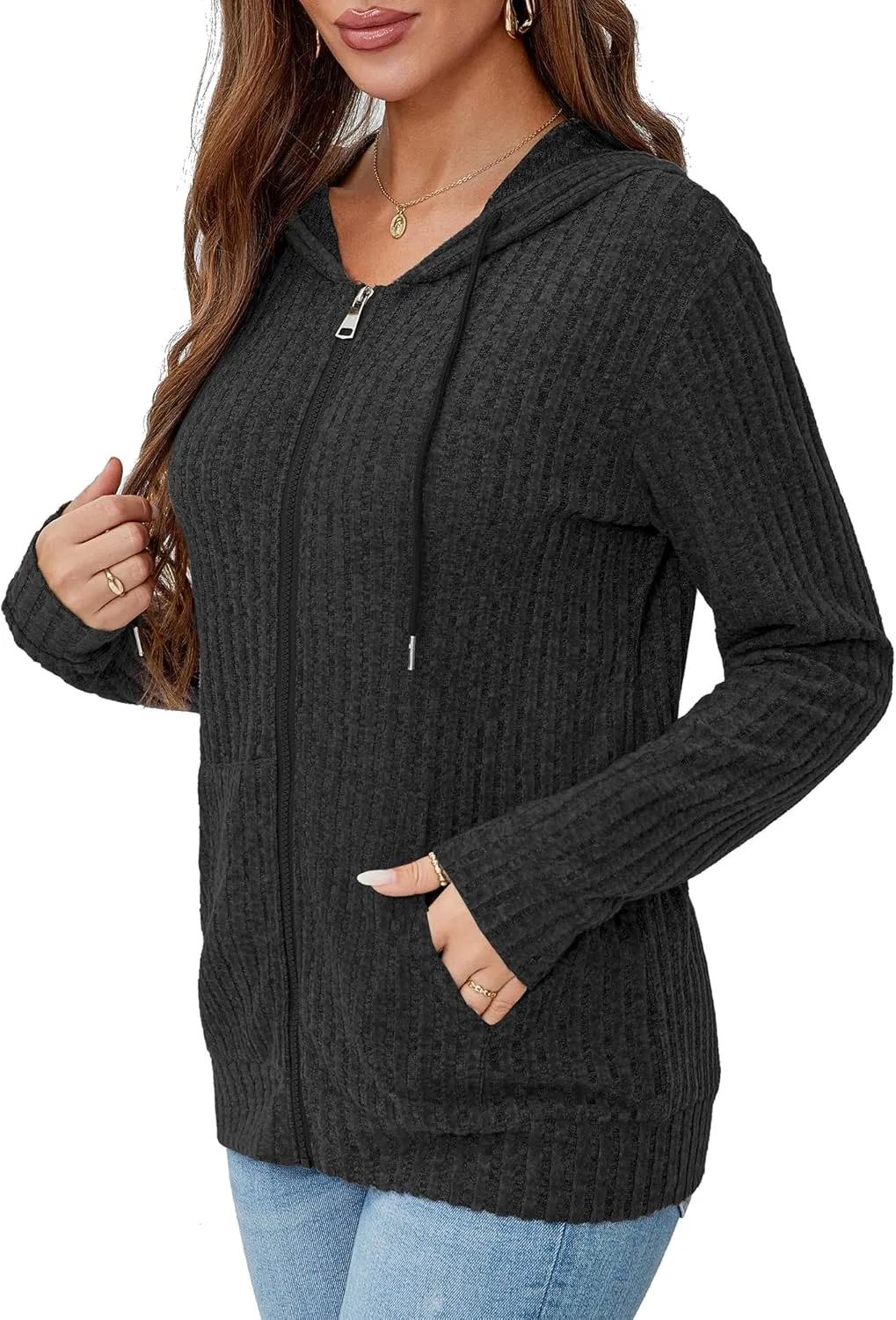 Zipper Hoodie Women's Sweatshirt Jacket Long Sleeve Jacket Lightweight Sweatshirt Women's Zipper Hooded Sweatshirt