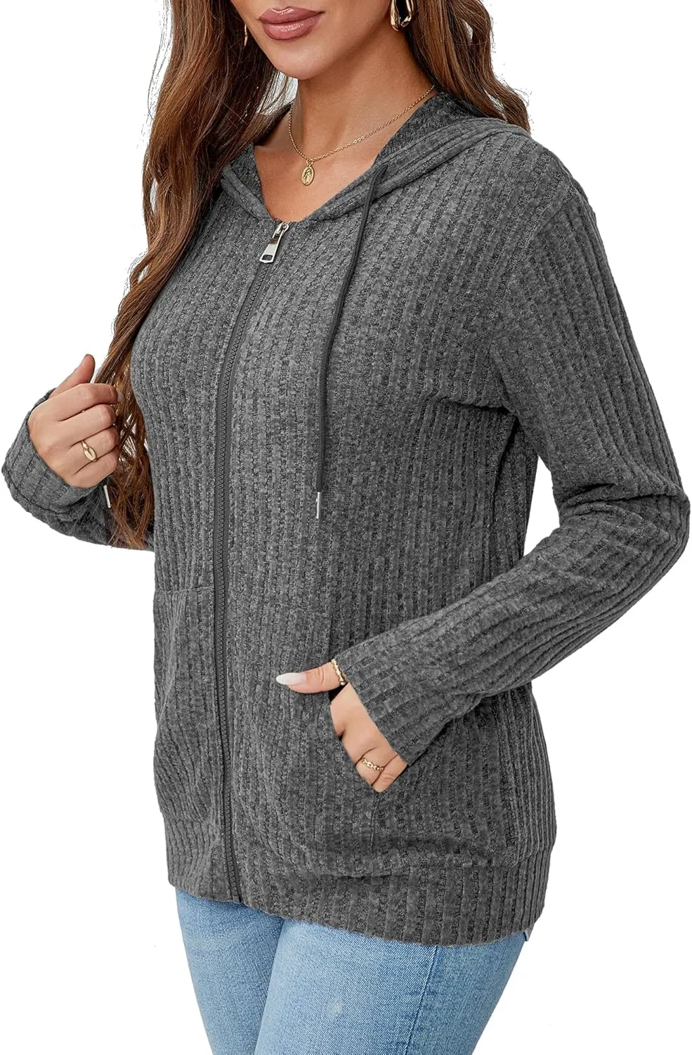 Zipper Hoodie Women's Sweatshirt Jacket Long Sleeve Jacket Lightweight Sweatshirt Women's Zipper Hooded Sweatshirt
